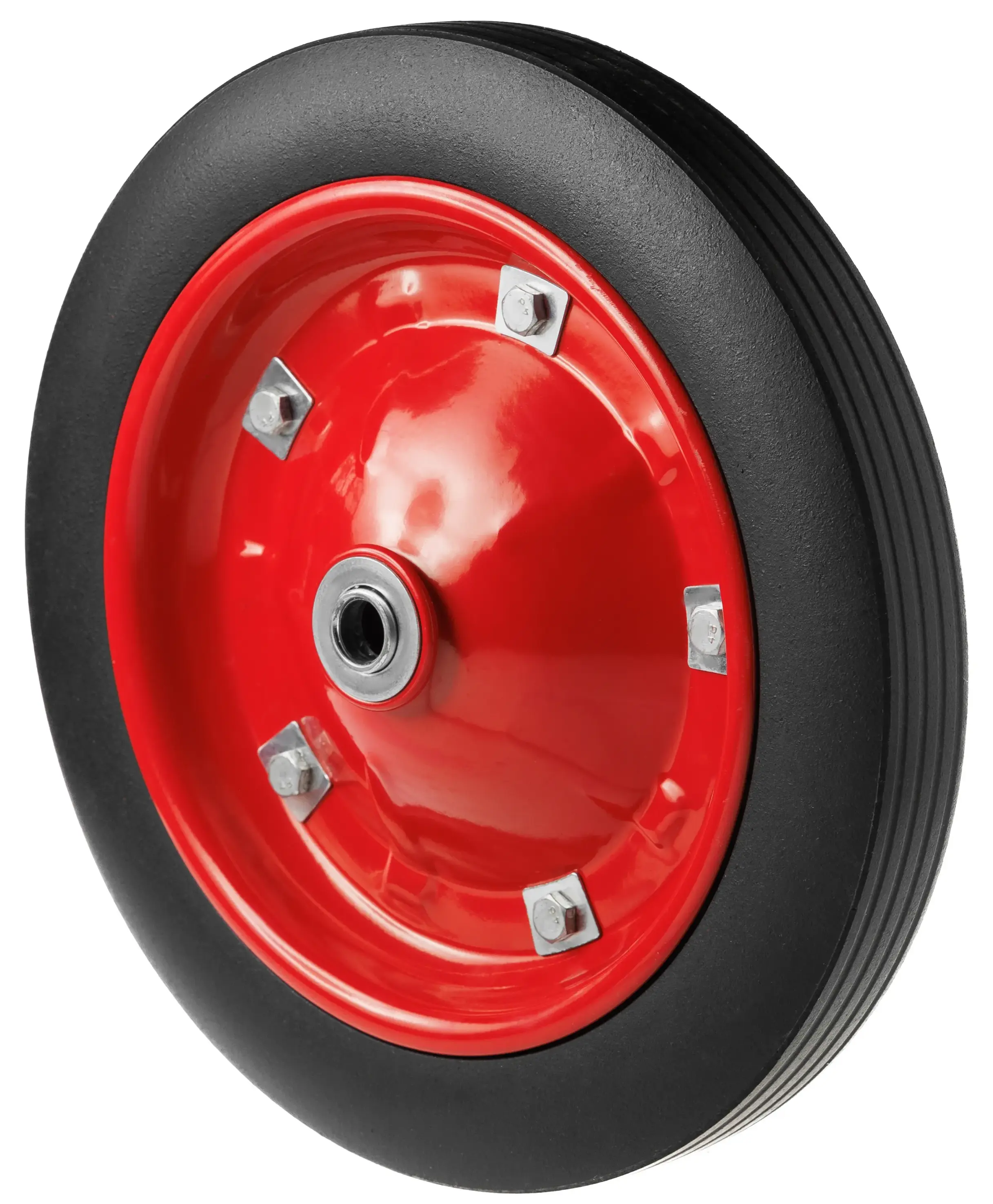 Промышленное литое колесо, диаметр 310 мм, металлический обод, симметричная ступица, роликовый подшипник, отверстие под ось 16мм - SR 2502-1